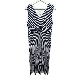 Chico’s Blue White Striped Maxi Dress Size 1 (M) Sleeveless Knit Resort Style